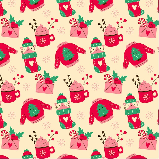 Free vector hand drawn flat christmas pattern design