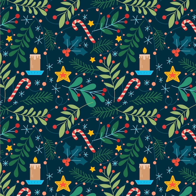 Бесплатное векторное изображение Ручной обращается плоский рождественский узор дизайн