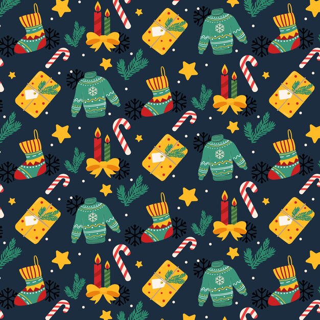 Hand drawn flat christmas pattern design