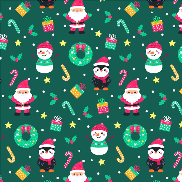 Free vector hand drawn flat christmas pattern design