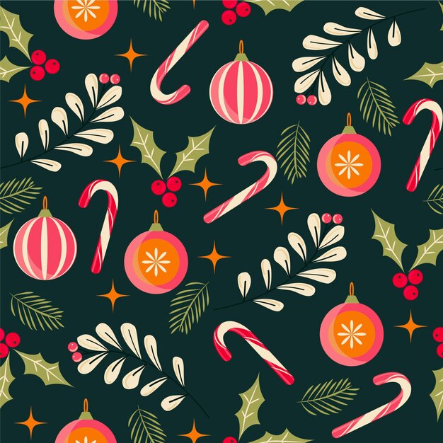 Hand drawn flat christmas pattern