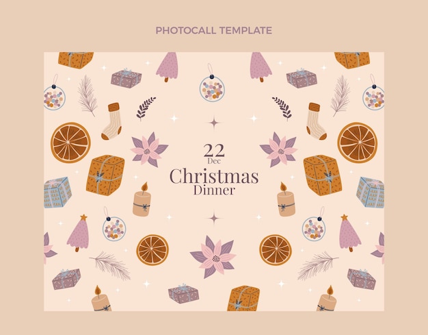 Hand drawn flat christmas photocall template