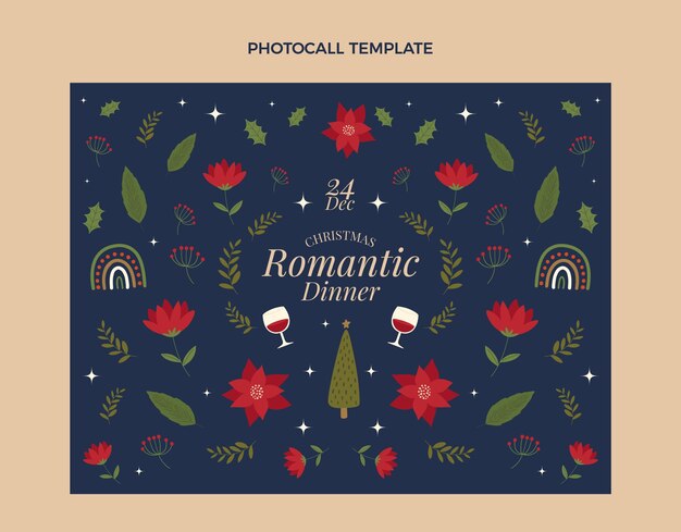 Hand drawn flat christmas photocall template