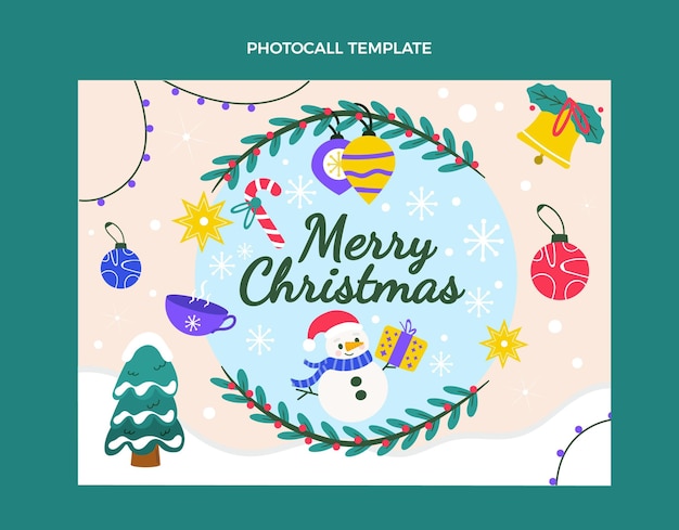 Hand drawn flat christmas photocall template