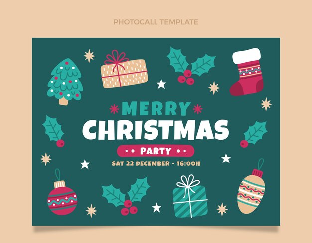 hand drawn flat christmas photocall template