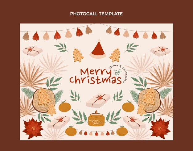 Hand drawn flat christmas photocall template