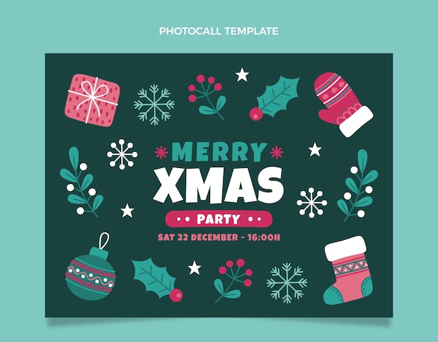 Hand drawn flat christmas photocall template