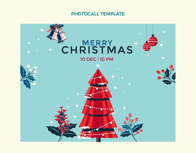 Hand drawn flat christmas photocall template