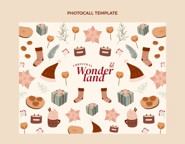 hand drawn flat christmas photocall template