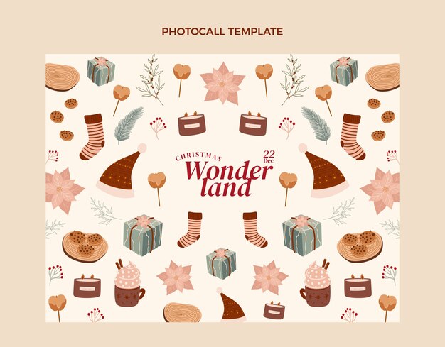 Hand drawn flat christmas photocall template