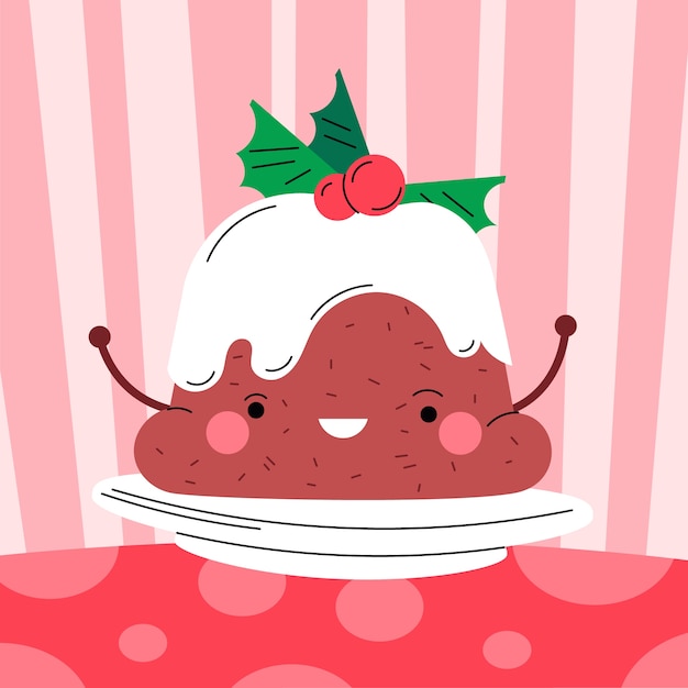 Hand drawn flat christmas pudding illustration