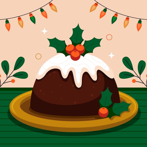 Hand drawn flat christmas pudding illustration