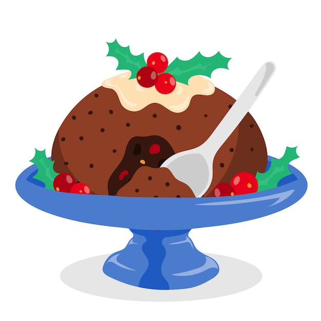 Hand drawn flat christmas pudding illustration