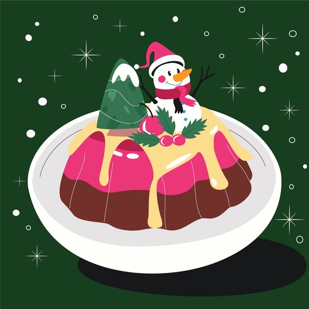 Hand drawn flat christmas pudding illustration