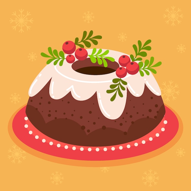 Hand drawn flat christmas pudding illustration