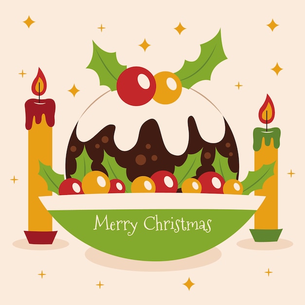 Hand drawn flat christmas pudding illustration