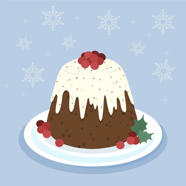 Hand drawn flat christmas pudding illustration