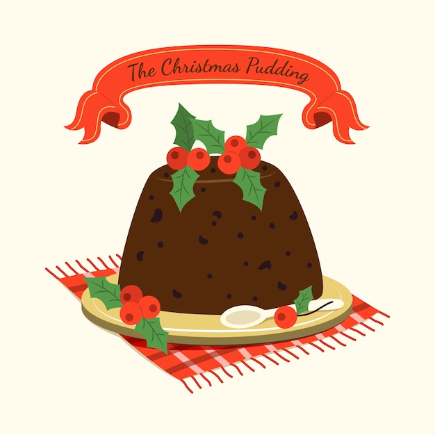 Hand drawn flat christmas pudding illustration