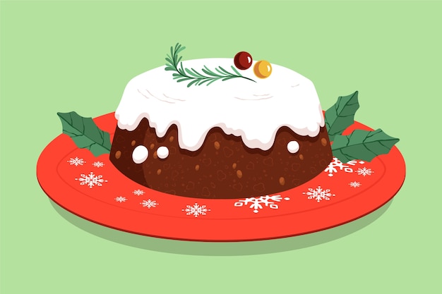 Hand drawn flat christmas pudding illustration