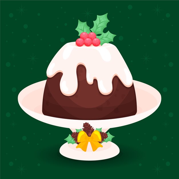 Hand drawn flat christmas pudding illustration