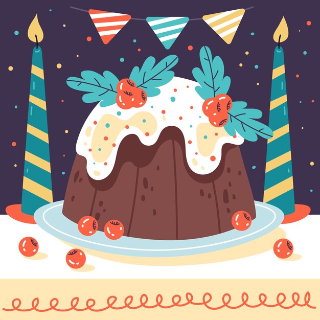 Hand drawn flat christmas pudding illustration – Vector Templates