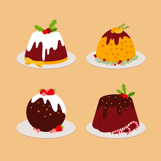 Hand drawn flat christmas pudding illustration