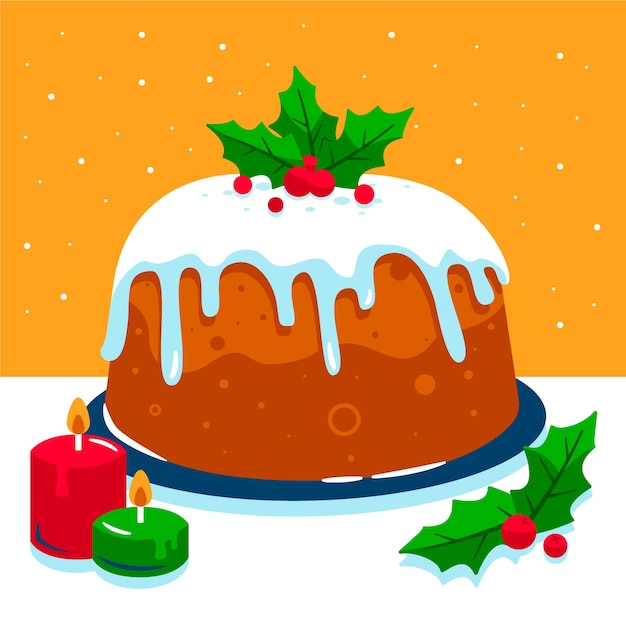 Hand drawn flat christmas pudding illustration