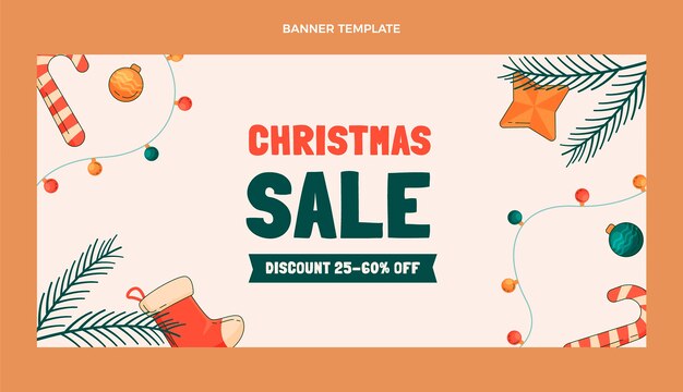 hand drawn flat christmas sale horizontal banner