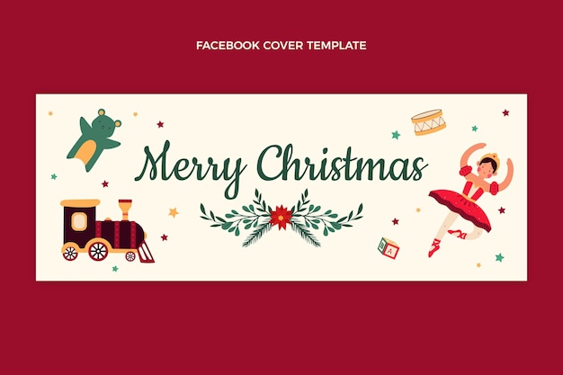 Ручной обращается плоский рождественский шаблон обложки в социальных сетях