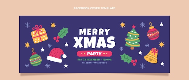 Hand drawn flat christmas social media cover template