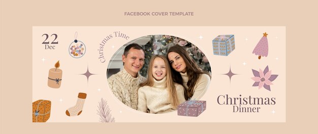 Hand drawn flat christmas social media cover template