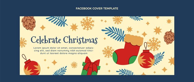 hand drawn flat christmas social media cover template