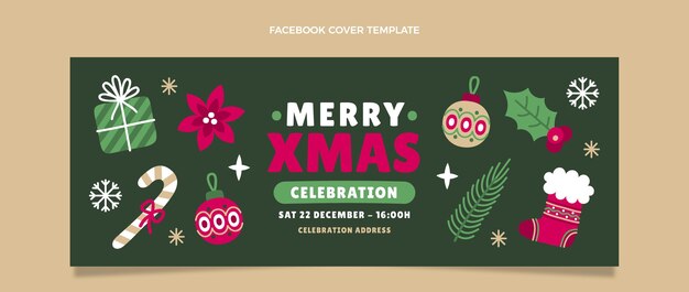 hand drawn flat christmas social media cover template