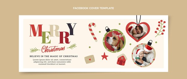 Hand drawn flat christmas social media cover template