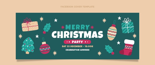 Free vector hand drawn flat christmas social media cover template