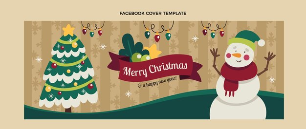 Hand drawn flat christmas social media cover template