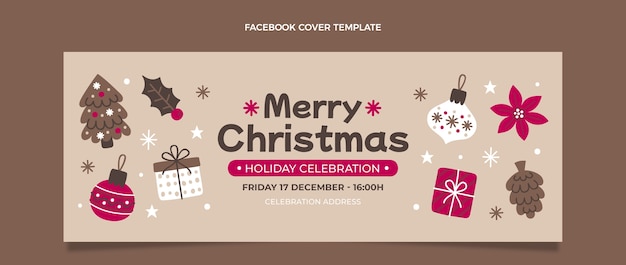 hand drawn flat christmas social media cover template