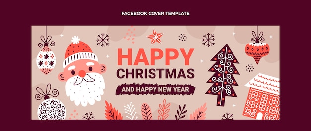 Hand drawn flat christmas social media cover template