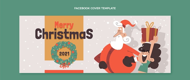 Modello di copertina dei social media di natale piatto disegnato a mano