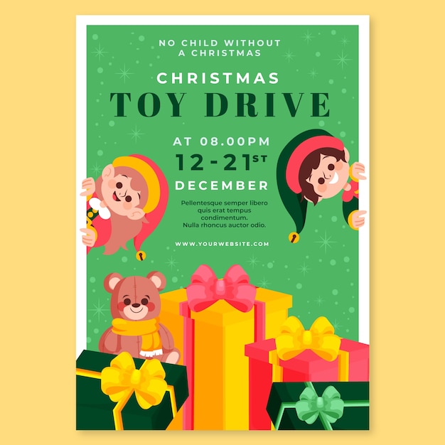 Hand drawn flat christmas toy drive poster template