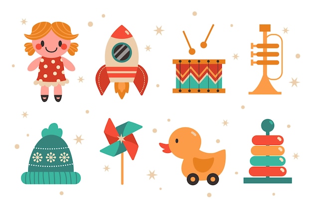 Hand drawn flat christmas toys collection