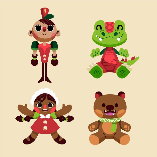 Hand drawn flat christmas toys collection