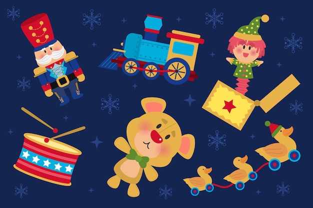 Free vector hand drawn flat christmas toys collection