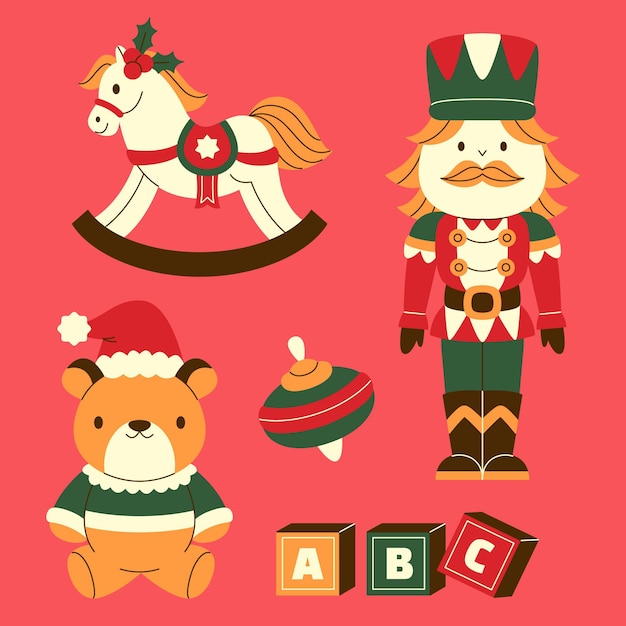 Бесплатное векторное изображение Коллекция рисованной плоских рождественских игрушек