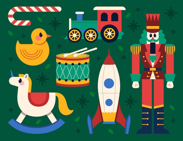 Free vector hand drawn flat christmas toys collection