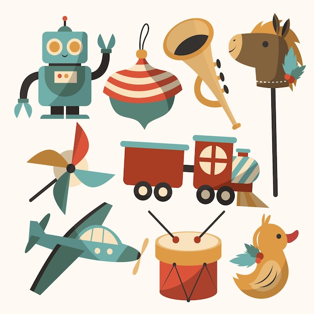 Free vector hand drawn flat christmas toys collection