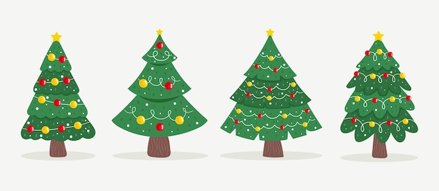 Free vector hand drawn flat christmas trees collection