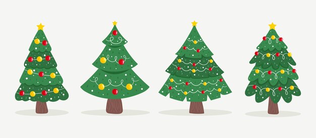 Hand drawn flat christmas trees collection