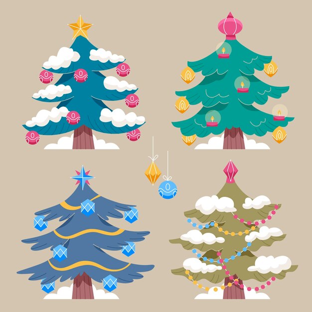 Free vector hand drawn flat christmas trees collection