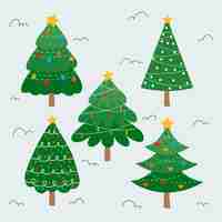 Free vector hand drawn flat christmas trees collection